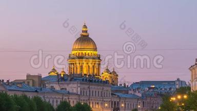 圣彼得堡俄罗斯白天黑夜城市天际线时间流逝